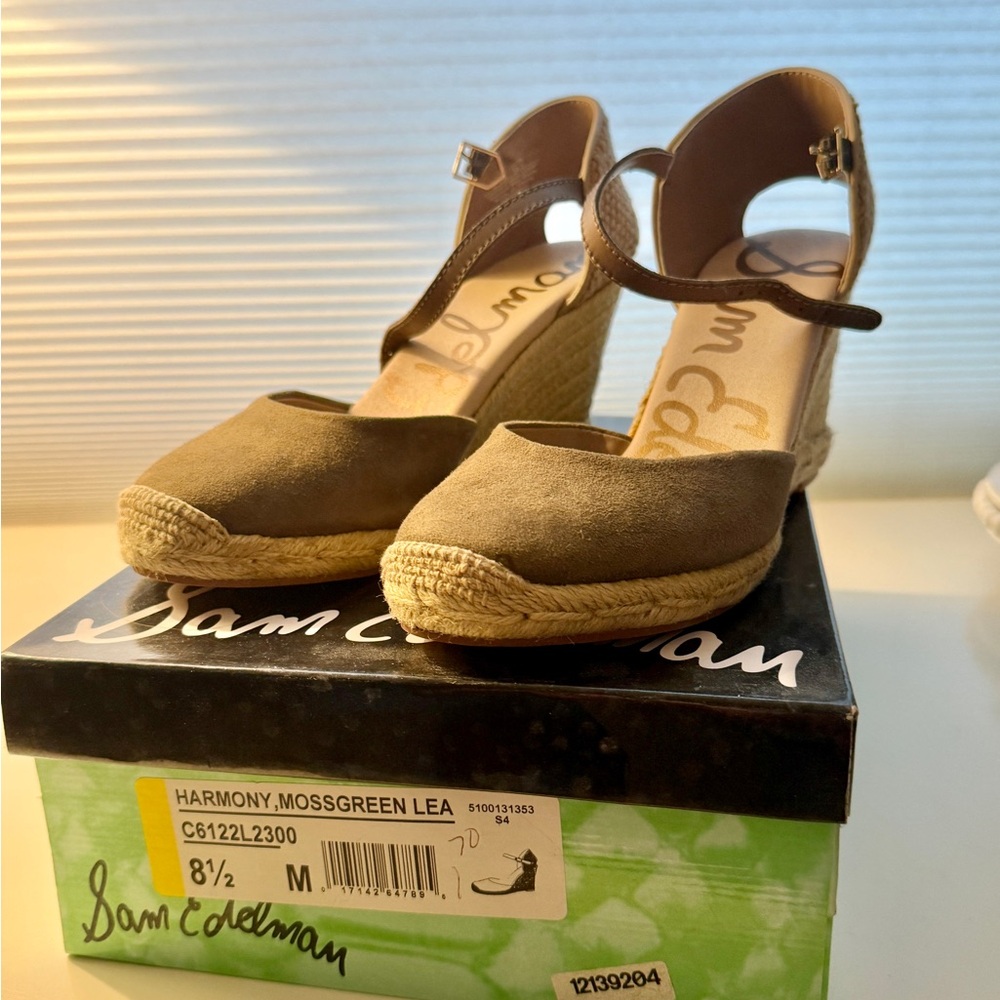 Sam Edelman Moss brown Espadrille Wedge Sandals with Ankle Strap